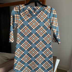Plaid Patterned Dress - Blue and Brown